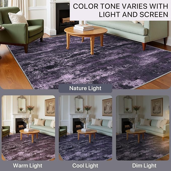 BEIMO Area Rugs 8x10 for Living Room Bedroom, Modern Abstract Machine Washable Rug, Large Soft Low Pile Floor Carpet with Non Slip Backing for Dining Room, Purple