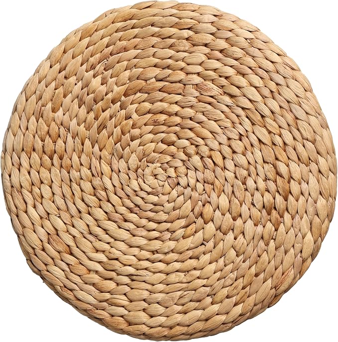 JONATHAN Y Alberto 15.7" Handwoven Water Hyacinth Pouf Stool, Hourglass Wicker Ottoman Footrest and Side Table for Living Room, Bohemian Natural Extra Seating TBL2502A