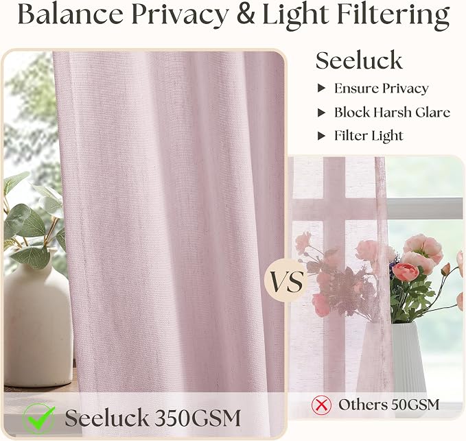 Light Pink Linen Pinch Pleated Curtains 120 Inch Length 2 Panels for Girls Bedroom Nursery Soft Thick Linen Window Curtains 120 Inches Long Semi Sheer Light Filtering for Living Room Blush Dusty Pink
