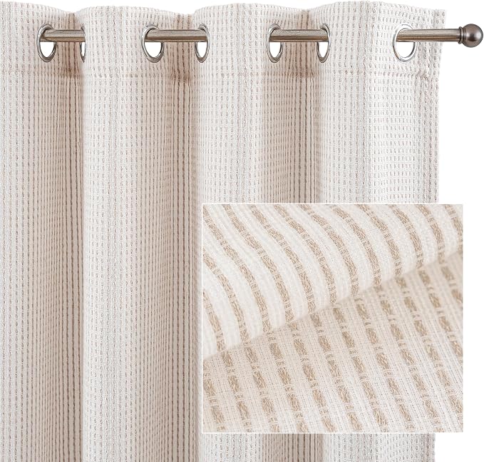 DriftAway 3D Chenille Striped Curtains 84 Inches Long Tweed Linen Textured Light Filtering Woven Embroidered Luxury Soft Drapes for Living Room Bedroom Grommet Privacy 2 Panels W52 x L84 Taupe