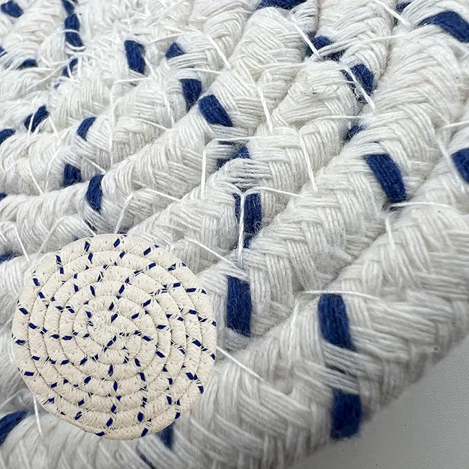 Handmade Woven Cotton Coasters - Set of 8 with Holder, Absorbent, Protects Tabletop - 4.3 Inch Diameter, Home Decor, Kitchen Decor, Table Decor, Coffee Table Decor, Living Room Decor, 8 Colors