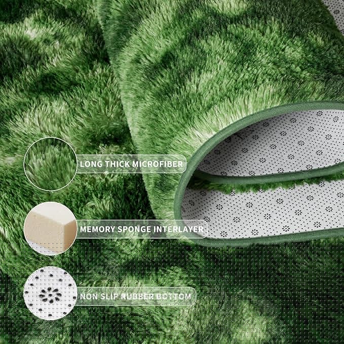 Tepook Soft Fluffy Rugs for Living Room, 5x8 Shaggy Area Rug for Bedroom, Modern Shag Rug Fuzzy Carpets for Kids, Plush Indoor Nursery Home Decor Rug with Non-Slip Bottom, Tie-Dyed Dark Green
