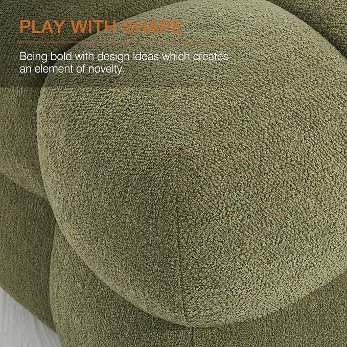 Zesthouse Square Pouf Ottomans Footstool Set of 2, Upholstered Poofy Ottoman for Couch Sofa, Modern Vanity Chair Backless for Living Room, Green Boucle Stool Foot Rest, Fabric Ottoman Coffee Table