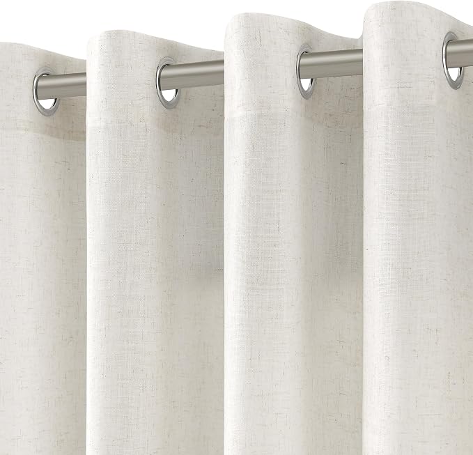 Nanspring Cream Linen Curtains 90 Inches Length for Living Room Dining Room Sunlight Filtering Minimalist Room Decor Grommet 2 Panels Window Sheer Curtain Modern Boho Neutral Muslin Look Drapes 52x90