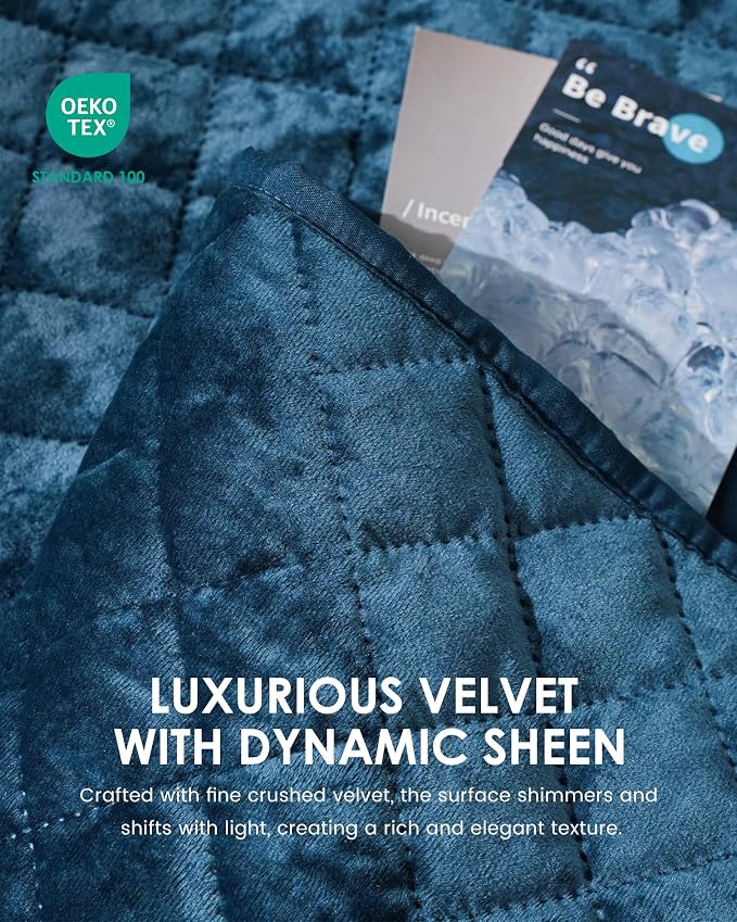 Velvet Quilt Set King Size– 3 Piece Crushed Velvet Bedding with Shams, All Season Soft Bedding Set, Machine Washable, Oeko-TEX Certified & Gift-Worthy Design (Deep Blue)