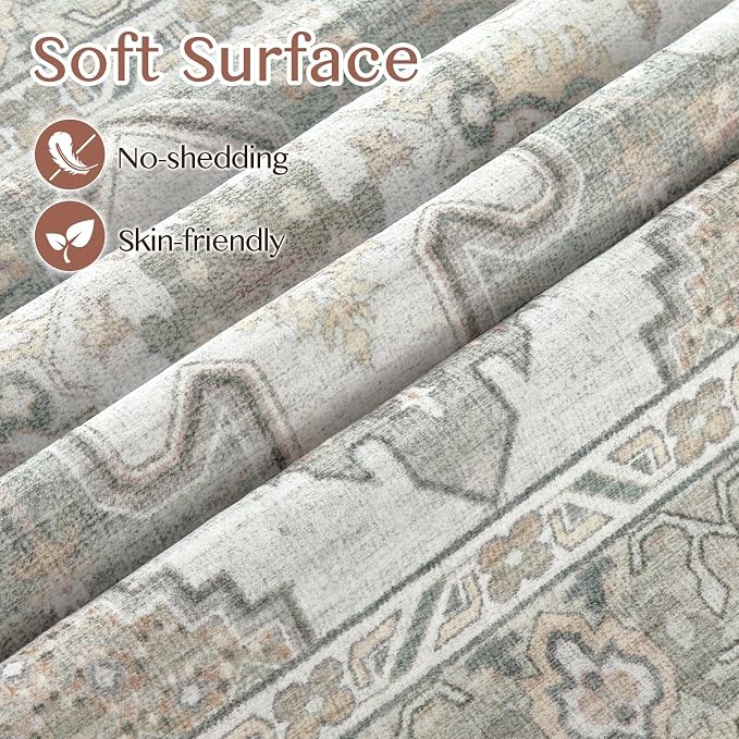 Tortania Area Rug Living Room Rugs - 12x15 Washable Boho Rug Vintage Oriental Distressed Farmhouse Large Thin Indoor Carpet for Living Room Bedroom Under Dining Table Home Office - Sage Green