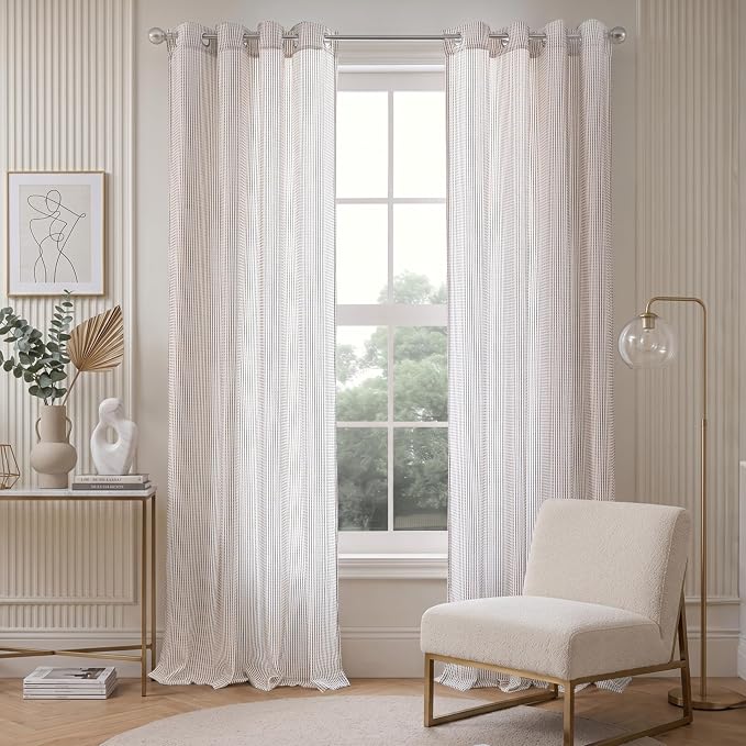 DriftAway 3D Chenille Striped Curtains 102 Inches Long Tweed Linen Textured Light Filtering Woven Embroidered Luxury Soft Drapes for Living Room Bedroom Grommet Privacy 2 Panels W52 x L102 Taupe