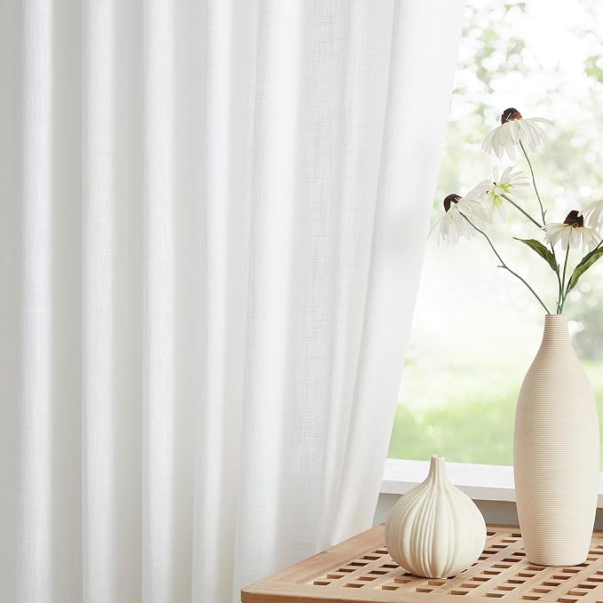 Vision Home White Pinch Pleated Semi Sheer Curtains Textured Light Filtering Window Curtains 120 inch for Living Room Bedroom Patio Rayon Blended Pinch Pleat Drapes with Hooks 1 Panel 10ft 60"Wx120"L