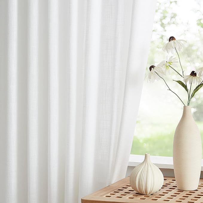 Vision Home White Pinch Pleated Semi Sheer Curtains Textured Light Filtering Window Curtains 120 inch for Living Room Bedroom Rayon Blended Pinch Pleat Drapes with Hooks 2 Panels 10ft 40" Wx120 L