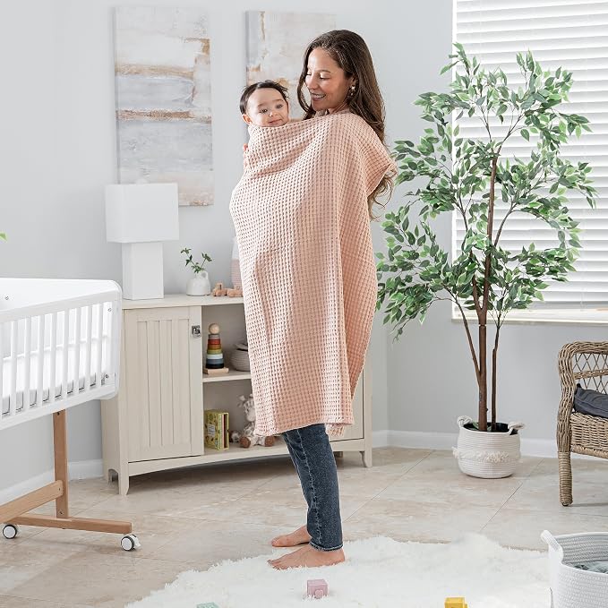 Comfy Cubs Waffle Weave Baby Blanket - 40” x 40” Cotton Blanket with Textured Design - Lightweight Swaddle for Bed, Crib, Stroller, or Couch - Soft and Cozy Cover for Toddlers, Boys & Girls - Blush