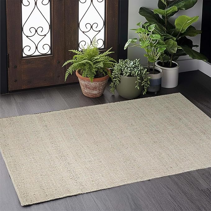 GRUHUM Jute Cotton Area Rug 3'x5'ft Rectangle Hand Woven Natural Farmhouse Rug -Living Room, Bedroom, Kitchen, Hallways, Entryways- Rustic Vintage Bohemian Eco-Friendly Home Décor 3x5ft Doormat
