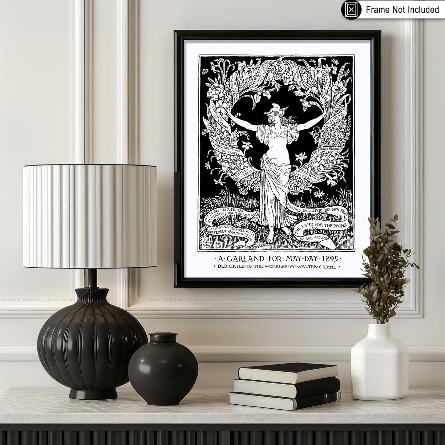 Poster Master Vintage Walter Crane Poster - Retro A Garland for May Day Print - Socialist Art - Gift for Him, Her, Men, Women - Wall Decor for Home, Office, Living Room, 24x32 Unframed Wall Art
