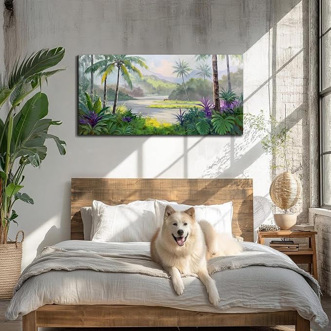 Acocifi Tropical Canvas Wall Art Palm Tree Green Picture 58"x29" | HD Print, Ready to Hang, Waterproof Fastness, Artwork for Living Room Bedroom Home Decor