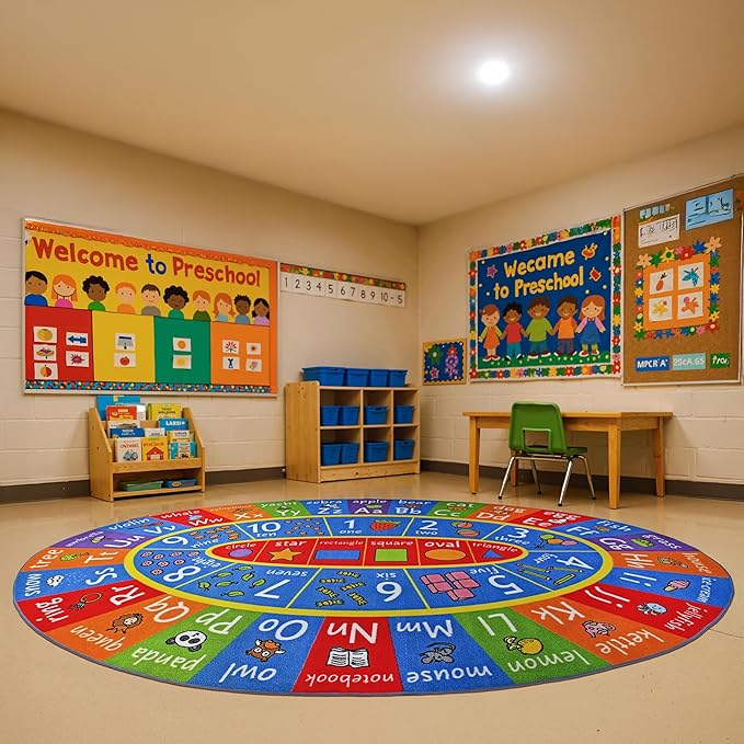 KC Cubs Educational Kids Rug – ABC Alphabet, 123 Numbers & Shapes Learning Mat – Soft Interactive Carpet for Classroom, Playroom & Bedroom 5x7 Oval