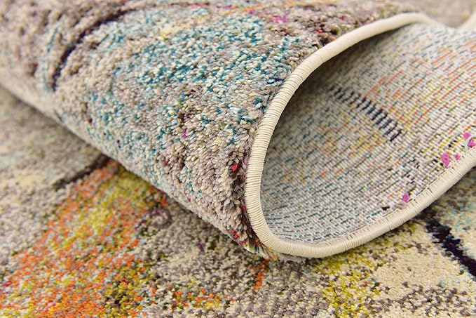 Unique Loom Chromatic Collection Modern Rustic & Vibrant Abstract Area Rug For Any Home Décor (2' 7 x 10' 0 Runner, Beige/ Blue)