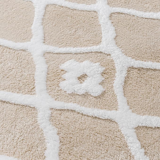 PureCozy 4x6 Area Rug for Living Room Beige Ivory Washable Bedroom Rug Non Slip Soft Modern Moroccan Neutral Shag Checkered Carpet Boho Dining Room Office Playroom Nursery