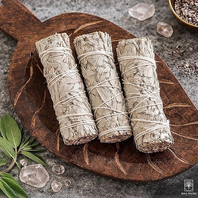 SOUL STICKS 4 Inch 3 Pack Organic White Sage Smudge Smudging Sticks | Bulk Quantities for Home Cleansing, Good Energy Meditation & Smudging Rituals | Sustainably Sourced California White Sage Bundle