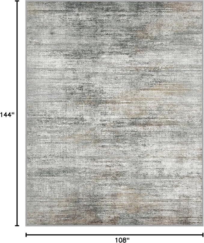 BEIMO Area Rugs 9x12 for Living Room Bedroom, Modern Abstract Machine Washable Rug, Large Soft Low Pile Floor Cover with Non Slip Backing for Dining Room, Ash Gray Brown
