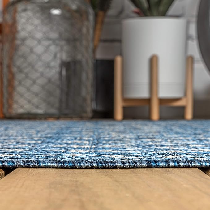 JONATHAN Y Moroccan Geometric Indoor Outdoor Square Area Rug 8X8 Navy/Light Gray, Ourika Textured Weave for Backyard, Patio, Porch, Easy-Cleaning, High Traffic, Pet-Friendly, Non-Shedding SMB108B-8SQ