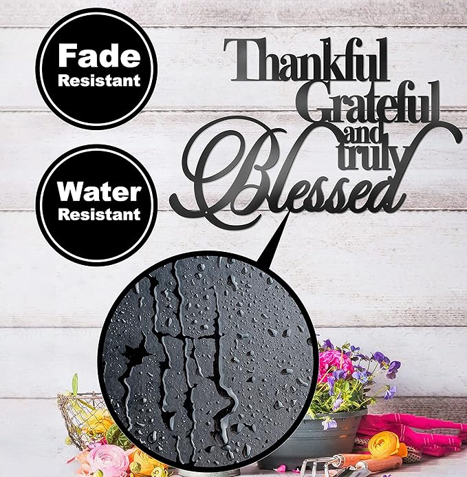 Vivegate Thankful Grateful Blessed Wall Decor – Home Thankful Iron Wall Decor Blessed Wall Signs for Home Decor Entry Way (Medium - 15"X10")
