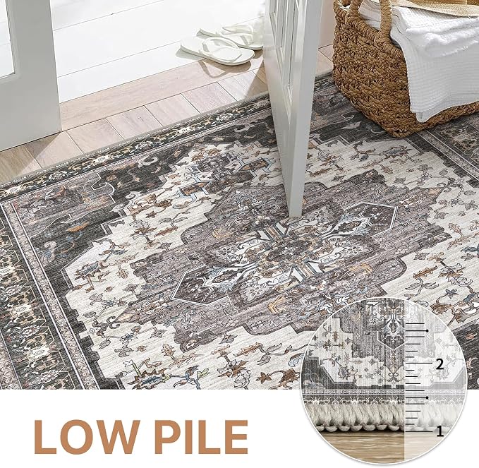 BEIMO Runner Rug for Hallway Kitchen, 2x10 Machine Washable Runners Rug for Entryway, Soft Modern Vintage Boho Throw Rugs, Low Pile Floor Cover with Non Slip Backing, Dark Gray