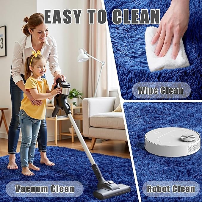 8x10 Area Rug for Living Room:Ultra Soft Fluffy Shag Navy Blue Rugs,Large Fuzzy Plush Indoor Non Slip Carpet Washable Rug for Bedroom Kids Nursery Office Dorm Modern Decor(Navy Blue 8'x10')