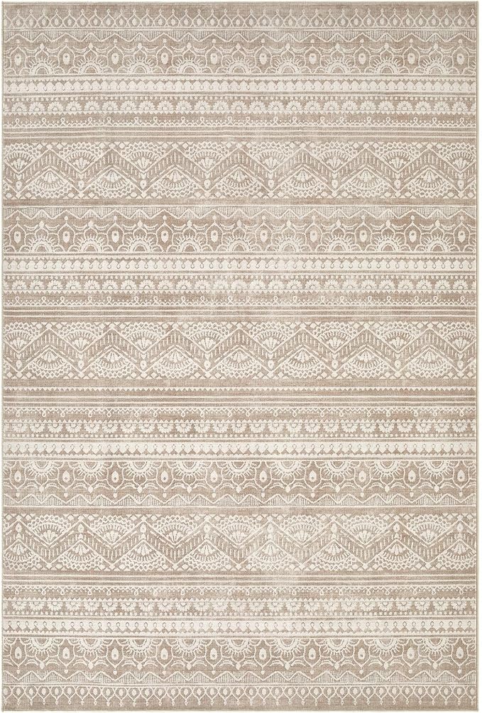 Tortania Area Rug Living Room Rugs - 5x7 Washable Large Soft Neutral Boho Moroccan Bohemian Farmhouse Rug Indoor Floor Carpet for Bedroom Under Dining Table Home Office Decor - Light Brown