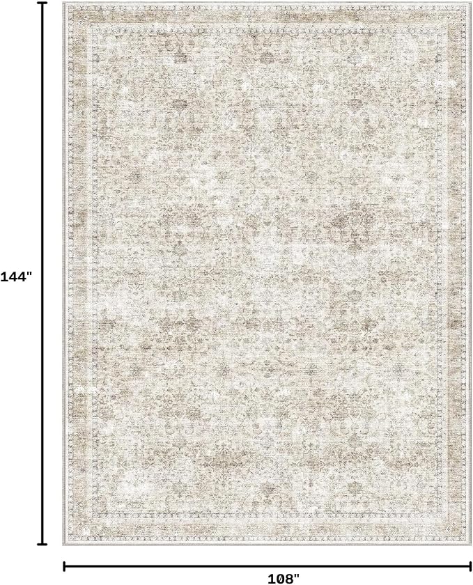 Sasttie 9x12 Area Rug, Ultra-Soft Washable Rug, Low Pile Foldable Thin Carpets with Non-Slip Backing, Skin-Friendly Stain Resistant Carpet for Living Room, Bedroom, Kitchen, Dorm, 9x12, Beige