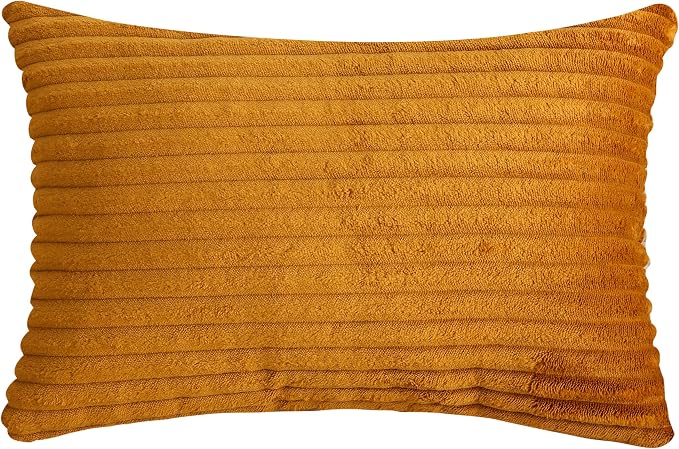 TangDepot Velvet Big Corduroy Pillow Covers 12x20 Light Brown 2-Pack | Soft wide-stripe corduroy pillow cover, hidden zipper, machine washable, easy refresh, for bedroom living room indoor outdoor