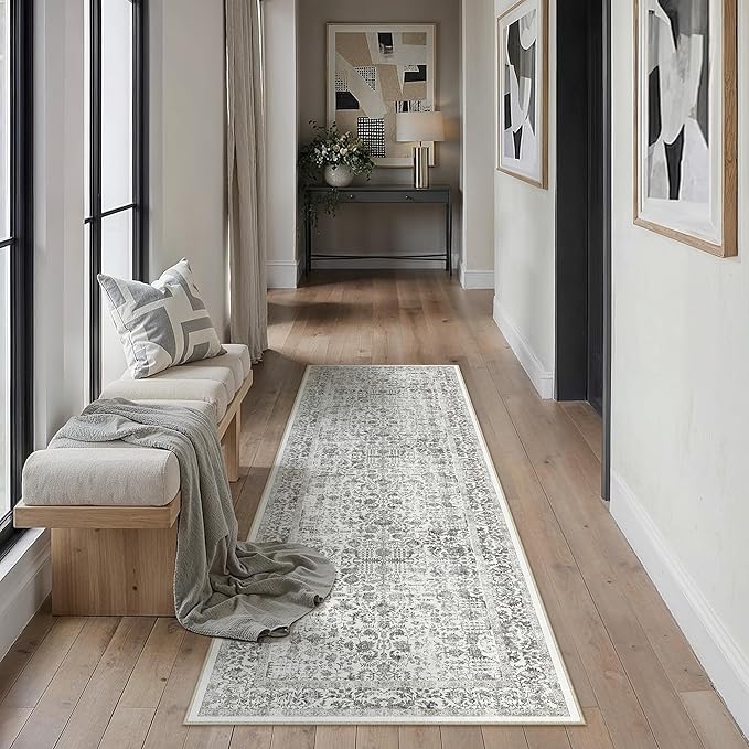 PureCozy Black Runner Rug 2x5 Hallway Machine Washable Kitchen Vintage Distressed Non Slip Long Carpet Indoor Retro Floral Bedroom Accent Throw Rug for Bathroom Office Laundry Dining Room