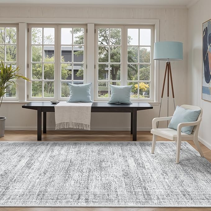 Soalmost 4x10 Wide Hallway Runner Rug: Washable Soft Rug Runners for Living Room Bedroom Ktichen, Stain Resistant Low Pile Area Rugs Non Slip Floor Carpet (Grey, 4x10)