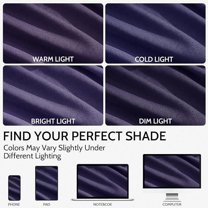 Purple Linen Curtains 72 Inch Long for Living Room Bedroom Lightweight Door Drapes 2 Panels Set, Semi Sheer Light Filtering Back Tab or Rod Pocket Curtain,52x72