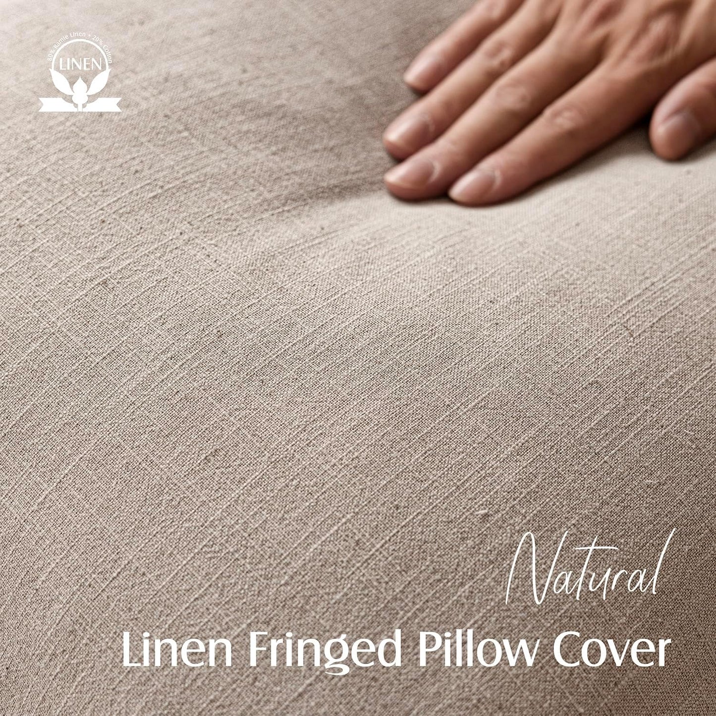 Foindtower Set of 2 Decorative Linen Fringe Throw Pillow Covers Farmhouse Cushion Cover with Tassels Soft Accent Pillowcase for Couch Chair Sofa Bed Living Room Home Decor,18×18 Inch,Natural Linen