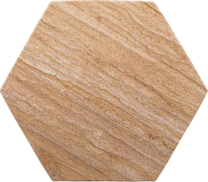 Sandstone Water Absorbent Hand Crafted Hexagon Coasters for Drinks - 4 Inches Wide Thirsty Stone Bar/Drink Coasters- Made from Rainbow Sandstone (Set of 6 with Holder)