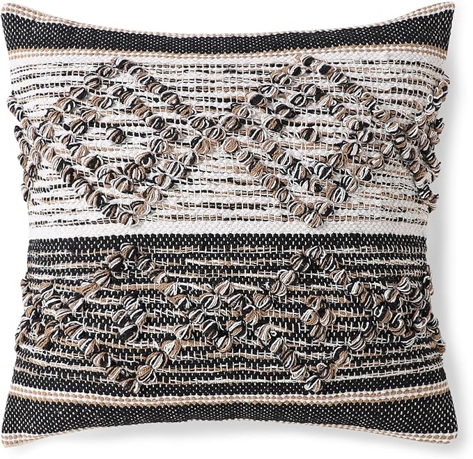 REDEARTH · Handmade Boho Throw Pillow Covers - Bohemian Chic Farmhouse Style - Accent Woven Indoor and Outdoor Pillow Cushion Cases for Couch - Bed - Sofa - Benches – Set of 2-18"x18", Black Jasper