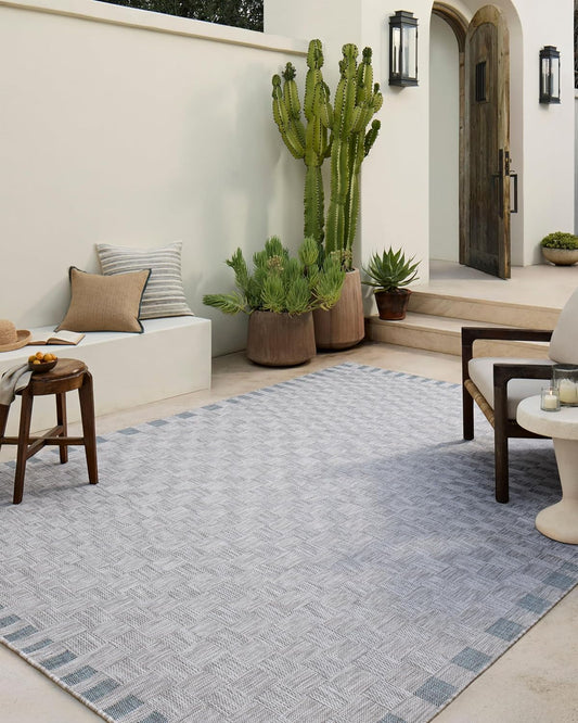 Loloi Amber Lewis Topanga Collection TOP-07 Silver/Blue 9'-2" x 12'-0" Indoor/Outdoor Area Rug
