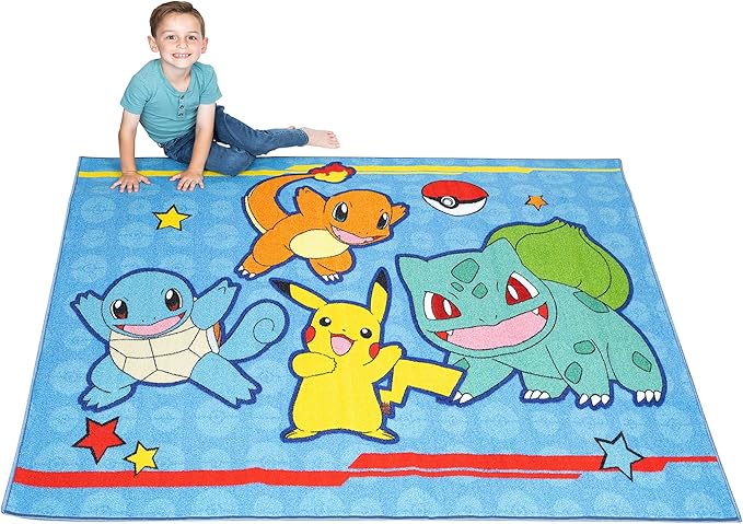 Pokémon Kids Room Blue Non Slip Area Rug, 69 in x 52 in, (Officially Licensed Product) by Franco