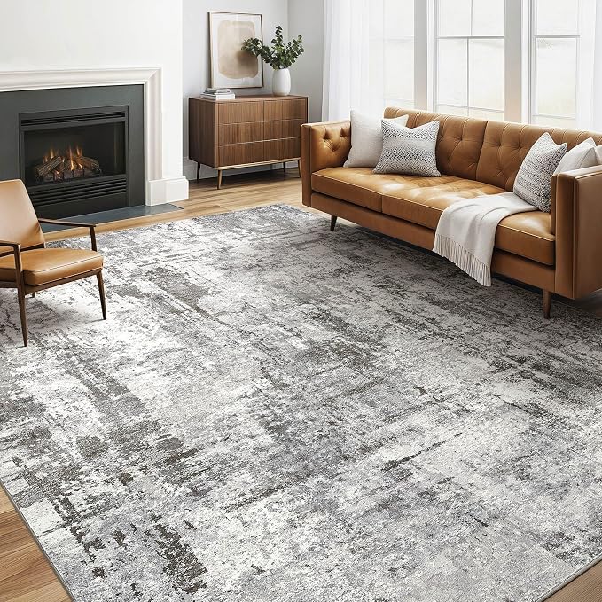 6x8 Area Rug Living Room: Washable Large Abstract Neutral Modern Soft Gray Rug Stain Resistant Indoor Floor Non-Slip Accent Carpet for Bedroom Nursery Playroom Office Dining Room Home Decor