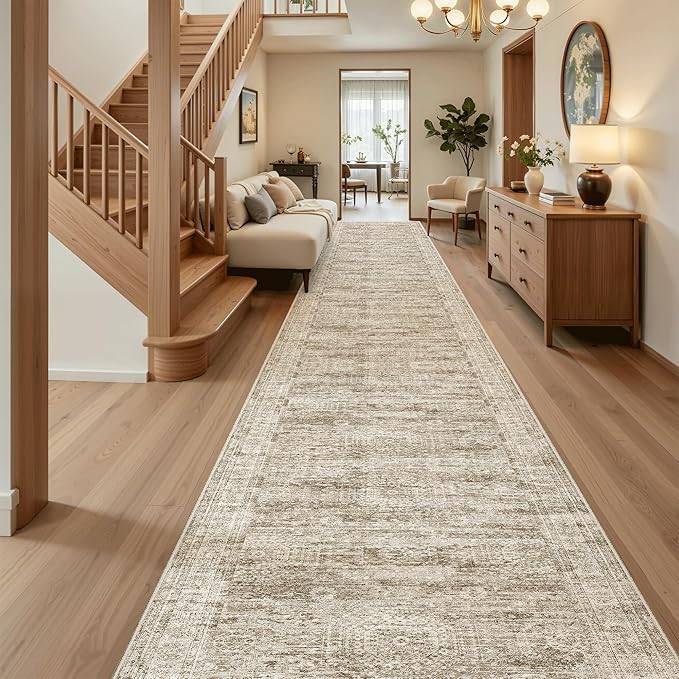 Soalmost 3x20 Hallway Runner Rug - Extra Long Carpet Runners for Hallways 20ft Non Slip Stain Resistant Rugs Runner for Living Room Bedroom 20 Feet Floor Carpet for Kitchen, Brown
