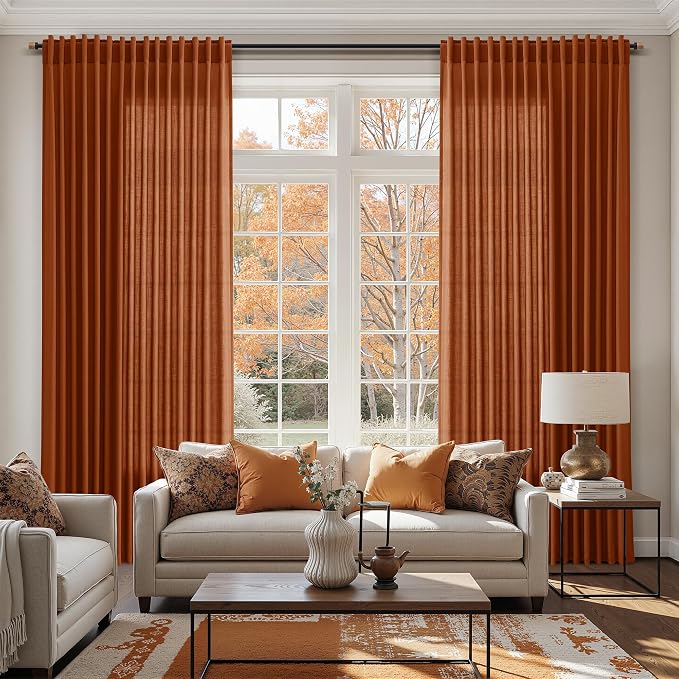 Nanspring Rust Linen Curtains 84 Inch Length 2 Panels Set for Living Room Light Filtering Semi Sheer Curtain Back Tab Rod Pocket Vintage Rustic Luxury Home Decor Drapes for Bedroom Office 52x84