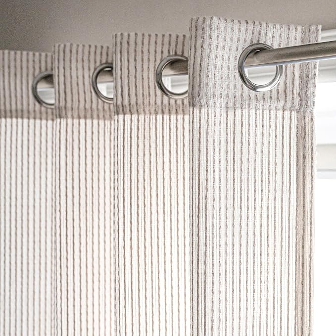 DriftAway 3D Chenille Striped Curtains 84 Inches Long Tweed Linen Textured Light Filtering Woven Embroidered Luxury Soft Drapes for Living Room Bedroom Grommet Privacy 2 Panels W52 x L84 Taupe