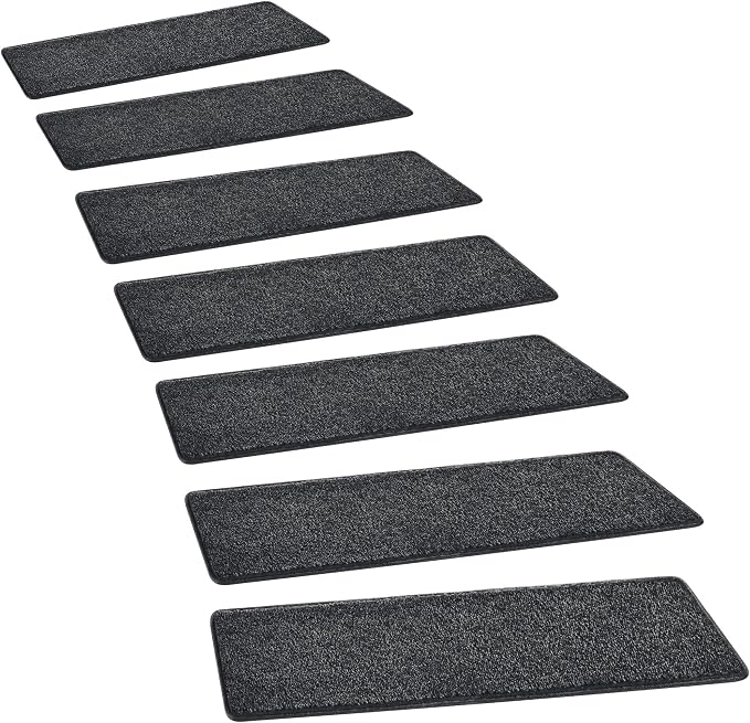 PURE ERA Carpet Stair Treads Tape Free Non Slip Indoor Stair Carpet Stair Protectors Pet-Friendly Non-Slip Skid Resistant Washable Reusable 8" x 30"(14 Pieces,Black)