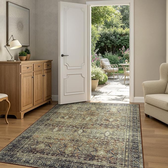Lofus 4x6 Area Rug for Entryway,Brown Non Slip Area Rugs for Kitchen, Washablee Soft Rugs for Bedroom, Living Room, Tool Room Nursery Room