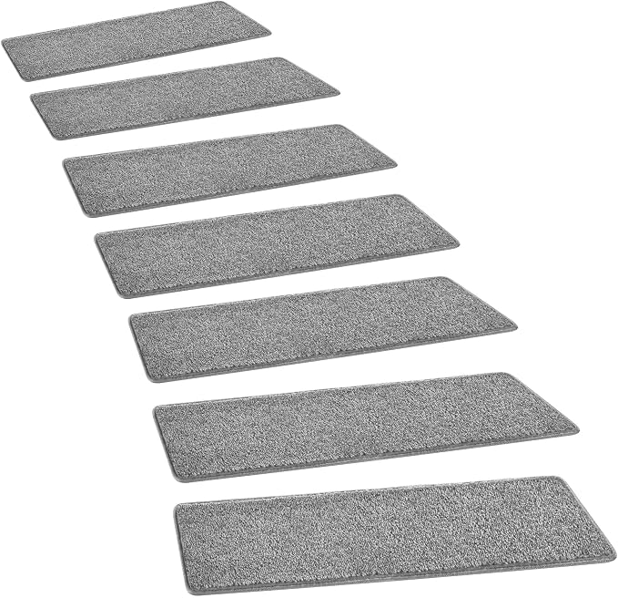 PURE ERA Carpet Stair Treads Tape Free Non Slip Indoor Stair Carpet Stair Protectors Pet-Friendly Non-Slip Skid Resistant Washable Reusable 8" x 30"(7 Pieces,Gray)