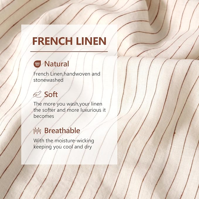 Striped Linen Pillow Cases Set of 2,20"x40" King Size,100% French Natural Flax Soft Linen Pillowcases,Rust Pinstripe