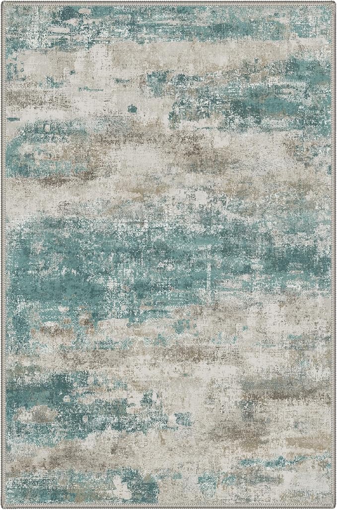 BEIMO 2X5 Runner Rug for Hallway Kitchen, Machine Washable Runners Rug for Entryway, Soft Modern Abstract Throw Rugs, Low Pile Floor Cover with Non Slip Backing, Dusty Teal Grey
