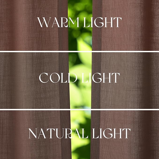 Jowels Coffee Linen Curtains 96 Inch Long 2 Panels for Living Room | Brown Light Filtering Semi Sheer Curtain,Back Tab Pocket Pleated Look,Farmhouse Textured Privacy Drapes for Bedroom Window