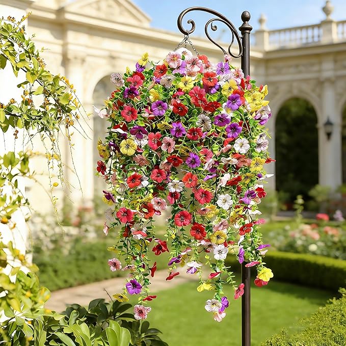 Artificial Flowers for Outdoors Spring Decor, 6 Bundles UV Resistant Realistic Fuax Silk Hanging Flowers, Fake Plants for Planter Indoor Outside Garden Porch Patio Balcony Yard(Mix