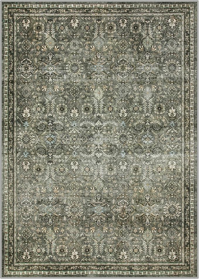 Lahome Large 10x14 Area Rugs for Living Room,Olive Green Washable Moody Rug | Soft Rubber Backed Non-Slip Floor Carpet for Bedroom Dining Room Office