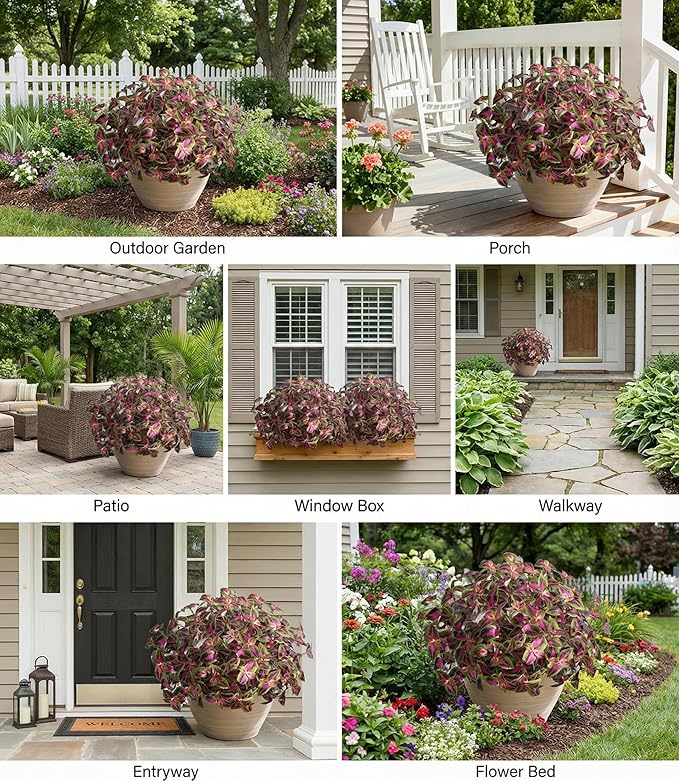 florisso Artificial Greenery Plants Outdoor, 5 Pcs Faux Coleus Plants UV Resistant Silk Plants with Stems, Fake Plants for Outside Garden Patio Hanging Planter Pathway Front Porch Decoration(Red)